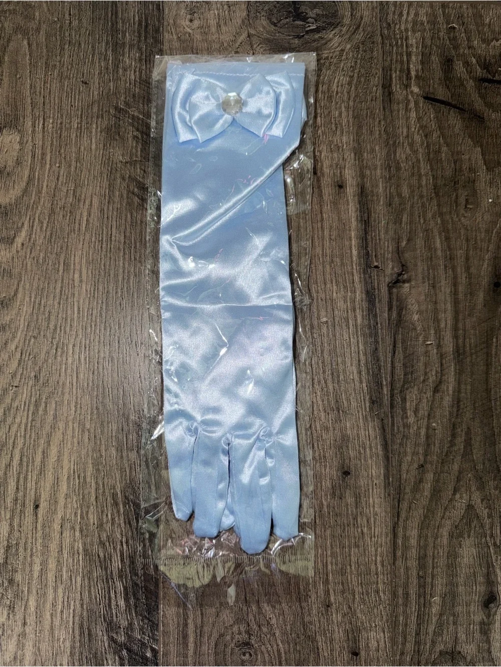 Light Blue Satin Gloves with Decorative Rosette